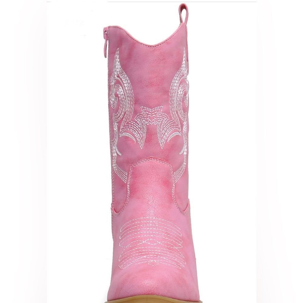 Women's Mid Calf The Western Cowgirl Boots Chunky Low Heel - Picture 12 of 16
